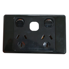 Double 10Amp Powerpoint / GPO Outlet with Provision for extra Switch - Black