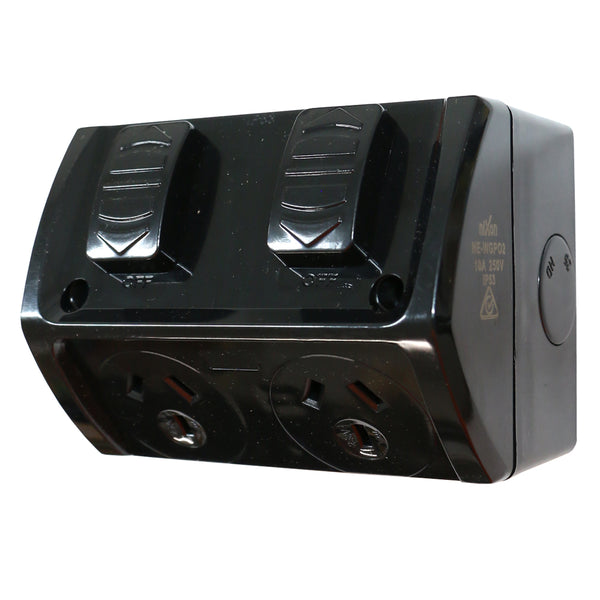 15AMP - Double Weatherproof Outlet - IP53 - BLACK