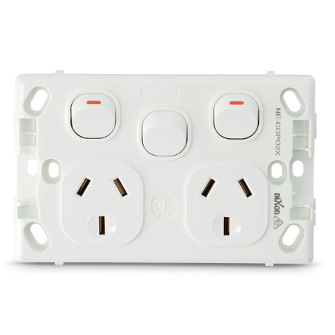 Classic Double 10Amp Powerpoint / GPO Outlet with extra Switch