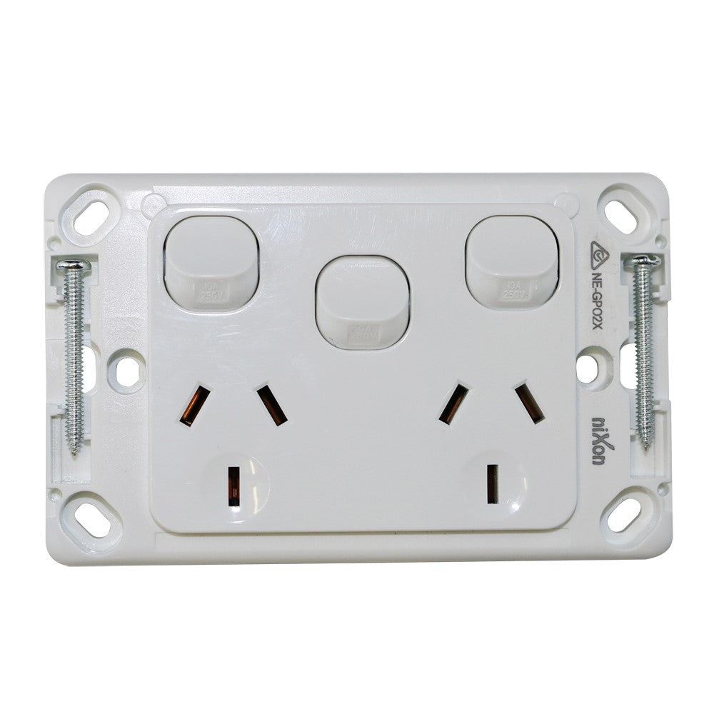 Double 10Amp Powerpoint / GPO Outlet with extra Switch – Nixon Data ...