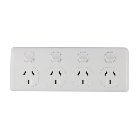 QUAD 10Amp Powerpoint / GPO Outlet - Double Pole - WHITE