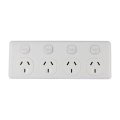 QUAD 10Amp Powerpoint / GPO Outlet - Double Pole - WHITE