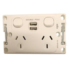 Double 10Amp Powerpoint / GPO Outlet - WITH DOUBLE USB - DOUBLE POLE