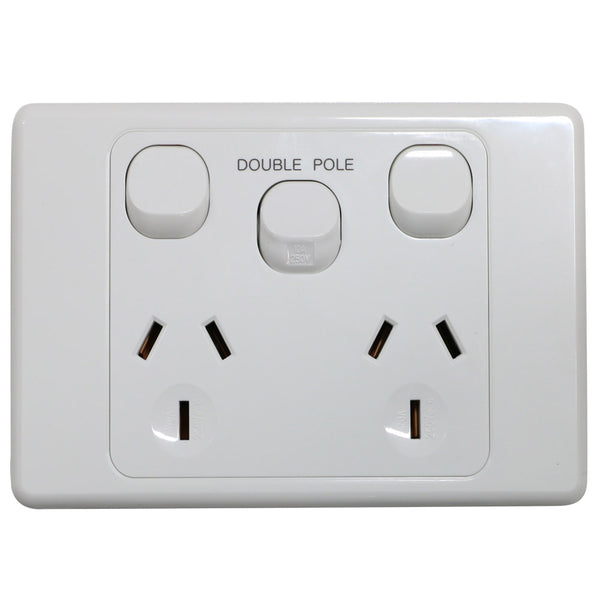 Double 10Amp Powerpoint / GPO Outlet - WITH EXTRA SWITCH - DOUBLE POLE